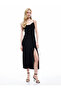 Slit Draped Button Degaje Neckline Jewel Long Dress - 3