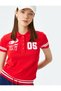 Polo Neck Buttoned College Printed Short Sleeve T-Shirt