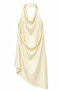 Halter Neck Draped Asymmetrical Satin Yellow Blouse - 2