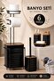 Hgy Home Black Refillable Toilet Paper Holder and Wave Patterned Wooden Look 6-Piece Bathroom Set