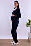 Effortt Maternity Pajama Set with Hijab and Comfortable Cut Dressing Gown - Navy Blue - 7