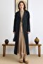Unlined Long Trench Coat with Epaulet and Cape Detail Black 6808 - 4