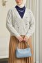 Embroidered Three-Button Waist-Length Cardigan - Stone - 3