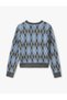 Long Sleeve Crew Neck Diamond Patterned Sweater - 4