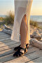 Black Genuine Leather Suede Flat Women's Sandals Of0061