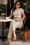 Women's Summer Beige Synthetic Linen Look High Waist Narrow Leg Lace-Up Plus Size Mom Pants - 5