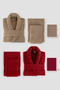 Eldy 8 Piece Striped Bathrobe Family Set 100% Cotton Certified Bathrobe Set Dowry Set - Claret Red Beige - 2