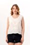 Sleeveless Cunda Crew Neck Summer Embroidered Muslin Blouse Off-White Krkbyz