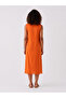 Women's Orange V-Neck Viscose Dress - 3
