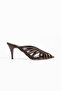 Nadi̇na Brown Satin Fabric Open-Toe Cage-Style Women's Heelled Slippers - 3