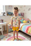 Girl's 100% Cotton Elephant Patterned White Yellow Summer Pajama Set with Short Sleeve Shorts
