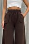 Women's Brown Spanish Flared Trousers Snow Washed Cotton Gabardine Elastic Waist Comfortable Model - 5
