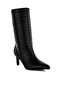 Women Woven Faux Leather Boots in Black