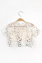 Ecru Star Printed Short Sleeve Girls' Tulle Crop Top - 3