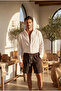 Men's Brown Elastic Waist Muslin Fabric Bermuda Shorts Ke-7002 - 2