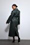 Khaki Textured Faux Leather Trench Coat - 6