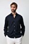 Navy Blue Linen Blended Relax Fit Men's Shirt - 2