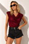 Women's Claret Red Padded Collar Loose Blouse BLZ-19002217 - 4
