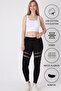 Women's Black Chiffon Detailed Leggings - 90% Cotton - 3