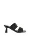 Black Leather Women's Heeled Slippers 01Wy6804