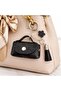 Genuine Leather Mini Accessory Bag – Attachable to the Side of the Bag, Keychain & Bag Ornament, Black