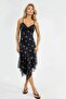 V-Neck Printed Body Fitted Lace Detailed Maxi Dress - 6