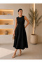 Women's Waist Accentuating Side Buckle Zero-Sleeve Flowy Flared Stylish Casual and Formal Dress (for Special Occasions) - 3