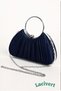 Navy Blue Satin New Model Battery-Operated Evening Dress Bag Handbag/Clutch Bag with Pearl Stones Elegant Evening Dress Bag Silver Case - 2