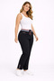 Women's Plus Size Black, Ankle Length, Ribbed Detailed Waist, Front Decorative Pocket, Bengaline Fabric Trousers 65N39456 - 3