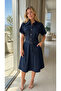 Navy Blue Waist Seated Shirt Dress
