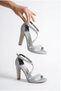 Women's Ankle-Adjustable Strap Thick Heeled Evening Dress Shoes Lame Sim - 7