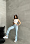 Women's Loose Flared Leg Stretchy B.Blue Denim Trousers - 3