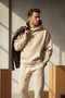 Men's Soft Textured Wide Fit Hooded Sweatpants Set with Elastic Legs - Home Wear - 5