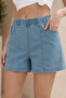- Women's Summer Thin Fabric Elastic Waist Loose Cut Shorts-C632-Ice Blue
