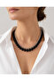 Natural Stone Necklace; Black Onyx and Silver Color Steel Chain - 6