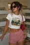 Eazy California Printed Women's White Crop T-Shirt Crew Neck Short Sleeve Cotton Crop Top - 2