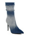 Women Rhinestones Knee High Denim Boots in Dark Blue - 4