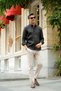 Slim Fit Long Sleeve 100% Linen Breathable Fabric Men's Shirt with Gift Box Fs-004170 - Black - 3