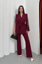 Women's Top and Bottom Double Suit Shoulder Detailed Belted Vest Pants Suit