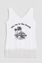 Women's V Neck Sleeveless Beach Printed Tassels Slim Stretchy Beach Dress - 4