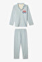 Beige Boys' Plaid Buttoned Shirt Long Sleeve Cotton Pajama Set - 4