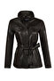 Rebecca-X Women's Black Turn-Down Collar Leather Coat 26Sge5651Ve - 3