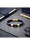 Men's Yellow Steel and Black Leather Bracelet - 21 cm - 4