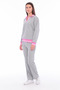 Women's Cotton V-Neck Stripe Detailed Tracksuit Set Gray Melange -8537 - 2