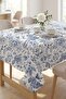Blue and White Floral Patterned Tablecloth 100% Quality Woven Fabric Stylishly Stitched Living Room Kitchen Cover - 4