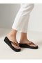 Summer Women's Black Colored Beaded Floral Special Design Platform Flip Flops Summer Beach Slippers 4.5 cm