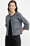 Thick Woolen Knitwear Jacket with Chain Detail - Dark Gray - Black - 3