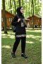 Fi̇raz Takim Crystal Fabric Women's Black Color Leopard Patterned and Stone Detailed Hijab Pantsuit - 2