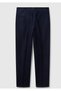 Men's Navy Blue Linen Blend Straight Fit Trousers with Piping on Pockets - 4