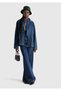 Women's navy blue 100% cotton denim pants with label detail and wide leg - 5